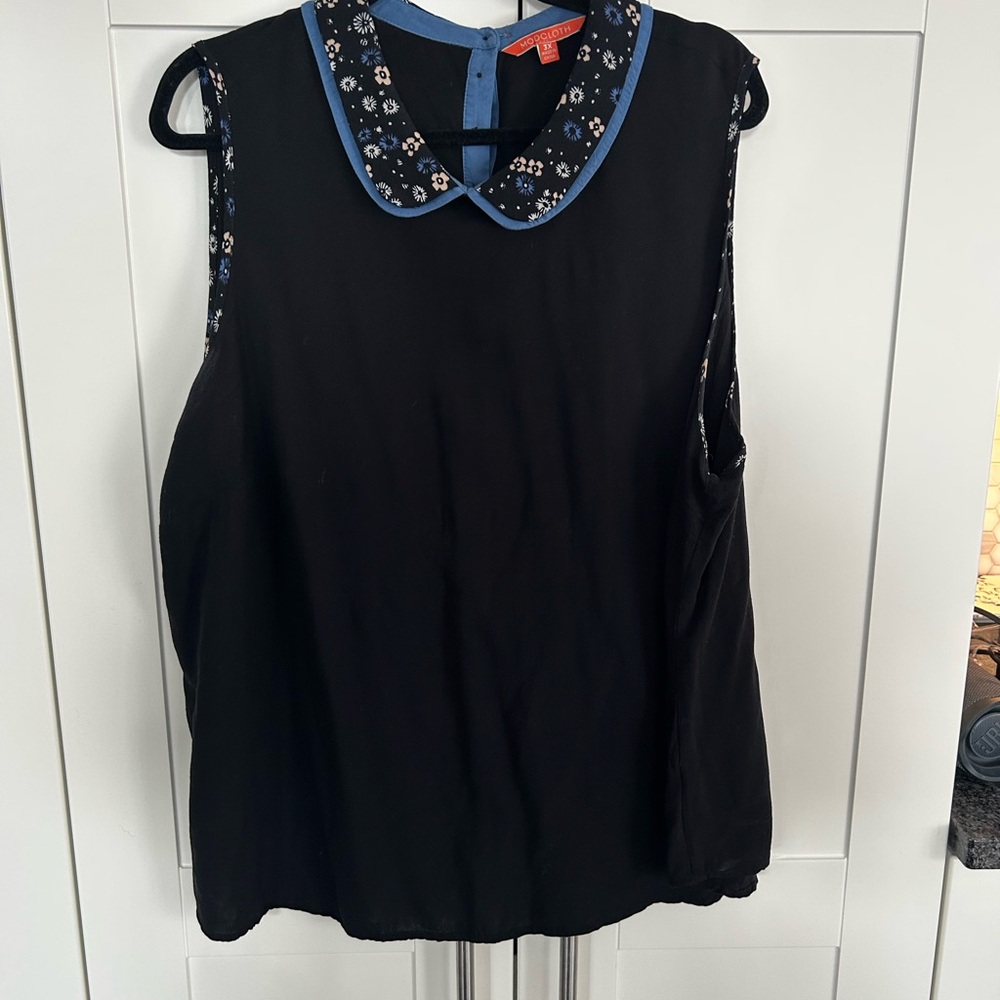 Modcloth Black Top with Floral Blue Collar